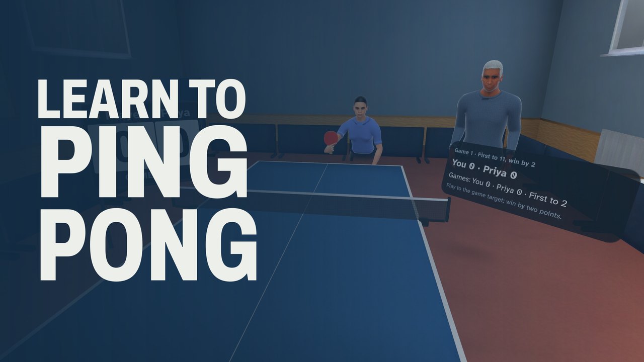 Learn to Ping Pong title over a view of the table tennis club